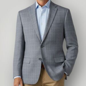 $450 MICHAEL KORS Mens Blazer Sport Coat Two Button Jacket 50R Gray Plaid WOOL